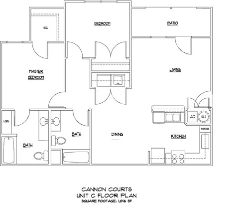 Floor plan for 2 beds, 2 baths, 1016 sqft